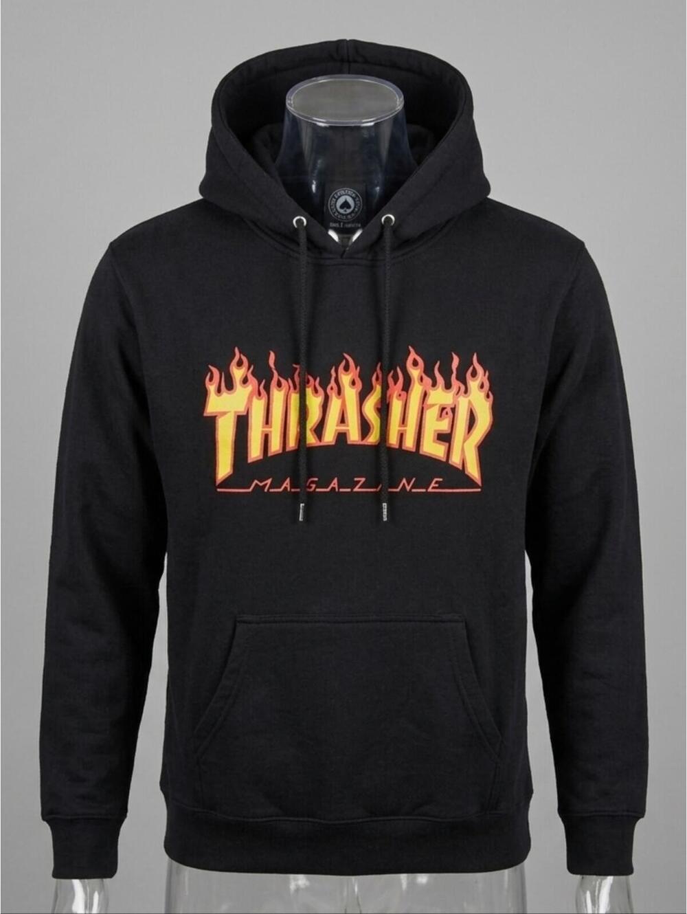 Thrasher Magazine Flame Logo Hoodie Black Skateboard Sweatshirt Mens Medium